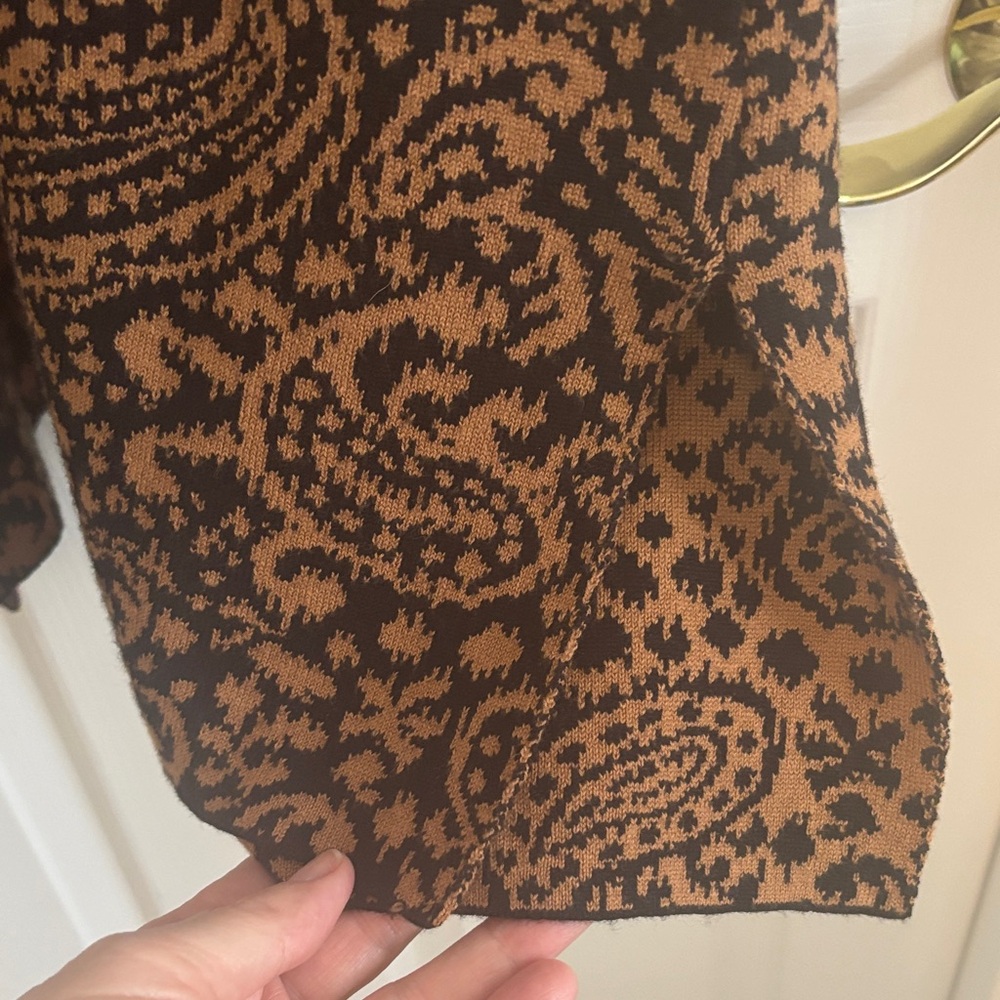 Ruby Rd. Black and Brown Paisley Open Front Sweater Coat Front Patch Pockets Lar - Picture 4 of 9